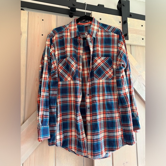 Sandra Ingrish Blue and Orange Button Down Shirt - Picture 1 of 8
